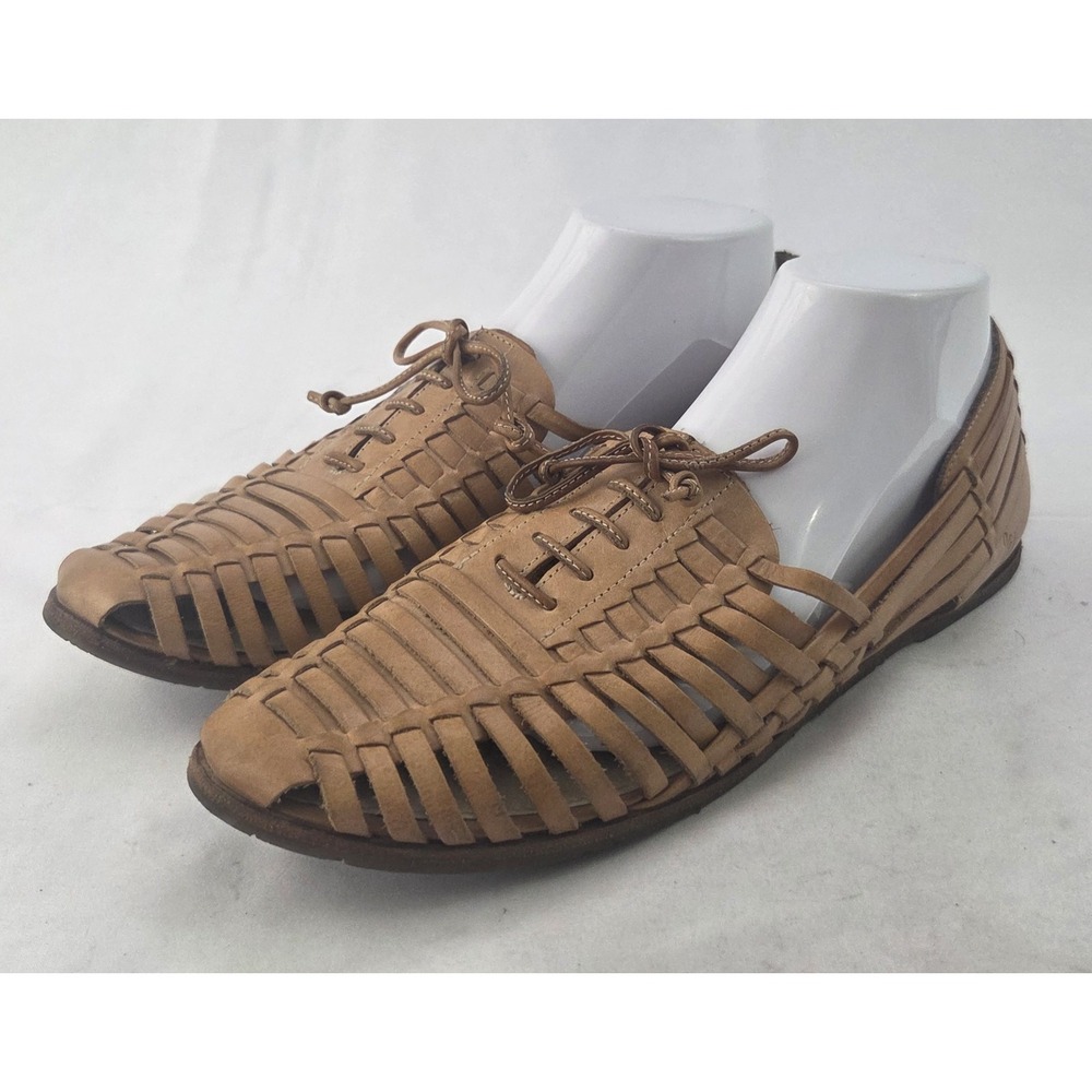Sam Edelman Huarache Flats Womens 10 Tan Leather Woven Lace Up Shoes